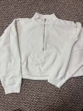 Pink Victoria's Secret White Crop Half-Zip Sweatshirt Pullover